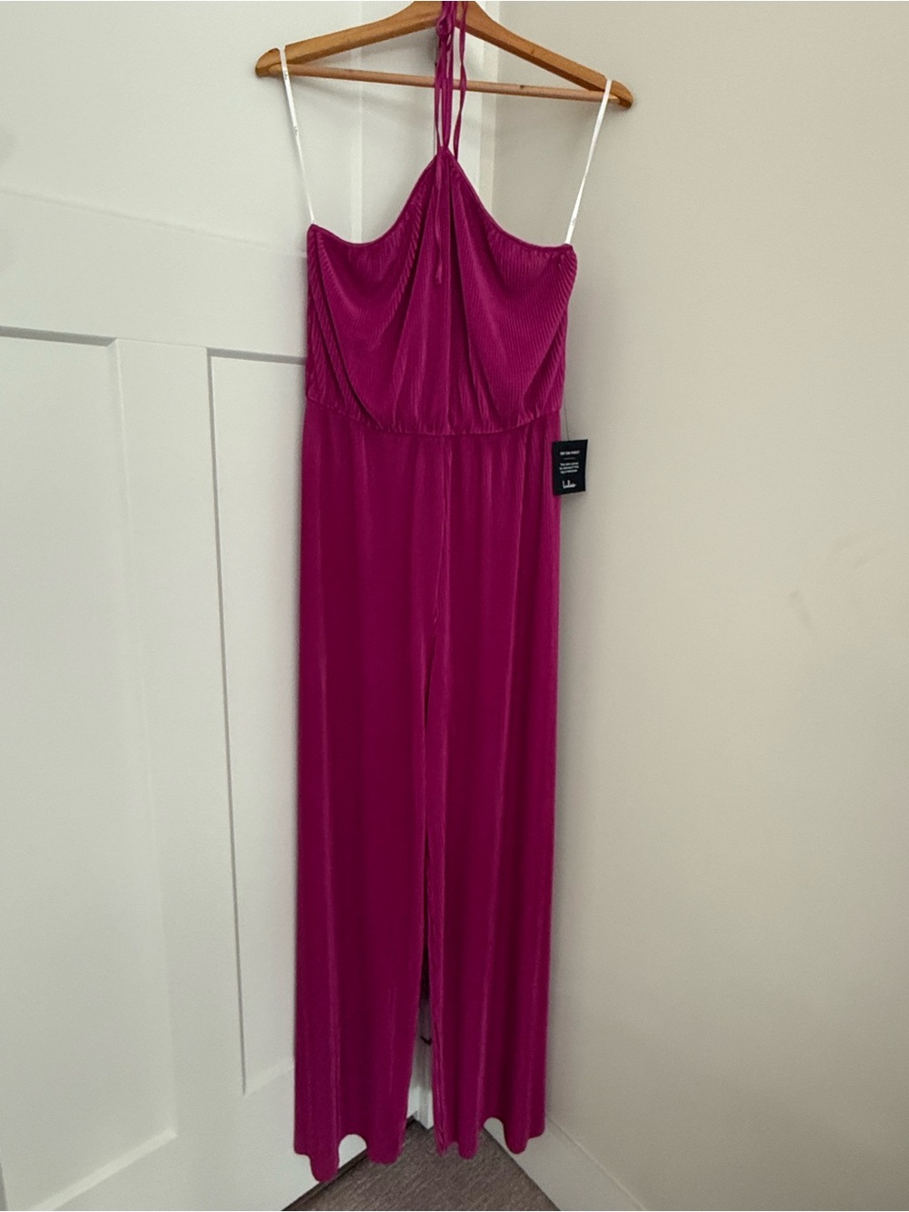 Lulu's Hot Pink Halter Wide-Leg Jumpsuit